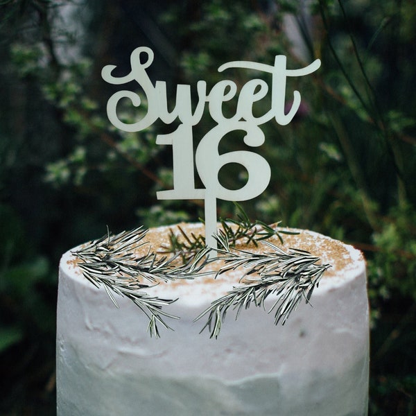 16th Birthday Wooden Cake Topper | Custom Colour Happy Sweet 16 Natural Wood Cake Decorating Pick