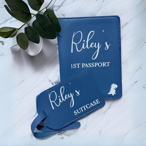 Gepersonaliseerde My First Passport-hoes en bagagelabel Reisset cadeau, babypaspoorthouder 1e vakantie, label kinderkoffer