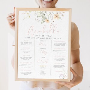 Personalisierte Wildblumen Geburtstag Mädchen Meilenstein Poster Digitale Vorlage | Baby Mein erstes Jahr Geburtstag Blumen Wand Kunst Zeichen Geschenk