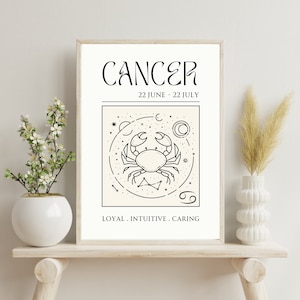 Cancer Sternzeichen Poster, Cancer Sternzeichen Geschenk, Juli Geburtstagsgeschenk, Astrologie Wandkunst, Celestial Poster, Tarot Karte Drucken, Digital