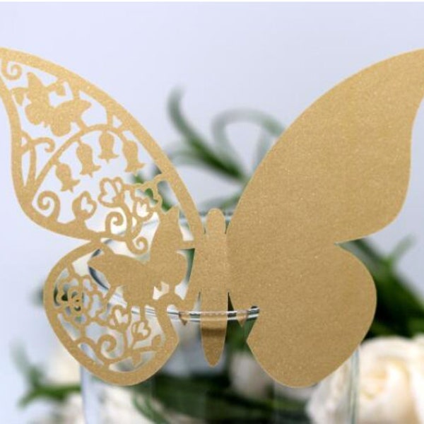 Butterfly Name Card Wedding Party Glass Topper | Pearlised Paper Card Place Setting Table Decor