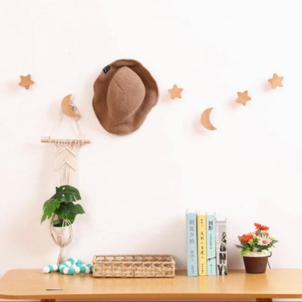 Nursery Wall Wooden Hooks | Star Moon Cloud Shape Wall Pegs | Wall Room Decor | Wall Hanging Plugs | Wall Art Baby Shower Gift | New Baby