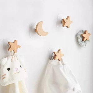 Nursery Wall Wooden Hooks | Star Moon Cloud Shape Wall Pegs | Wall Room Decor | Wall Hanging Plugs | Wall Art Baby Shower Gift | New Baby