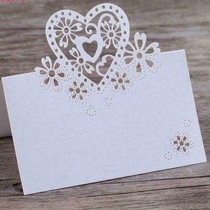 Wedding HIGH QUALITY Laser Cut x 10 Ivory Heart Place Name Cards For Glass 