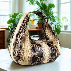 Large Hobo Bag with Genuine Soft Python Snakeskin Leather