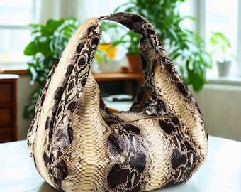 Large Hobo Bag with Genuine Soft Python Snakeskin Leather