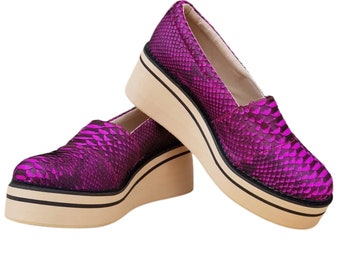 Genuine Snakeskin Chunky High Heel Loafers