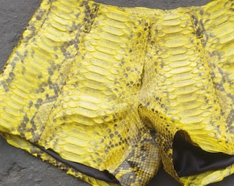 Trendy Women Snake Skin Mini Leather Shorts with Pockets