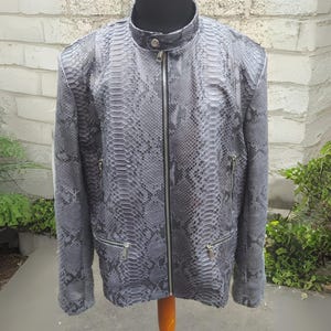 Dark Grey Snakeskin Leather Jacket for Men