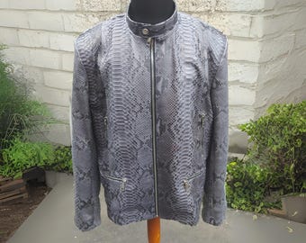 Dark Grey Snakeskin Leather Jacket for Men
