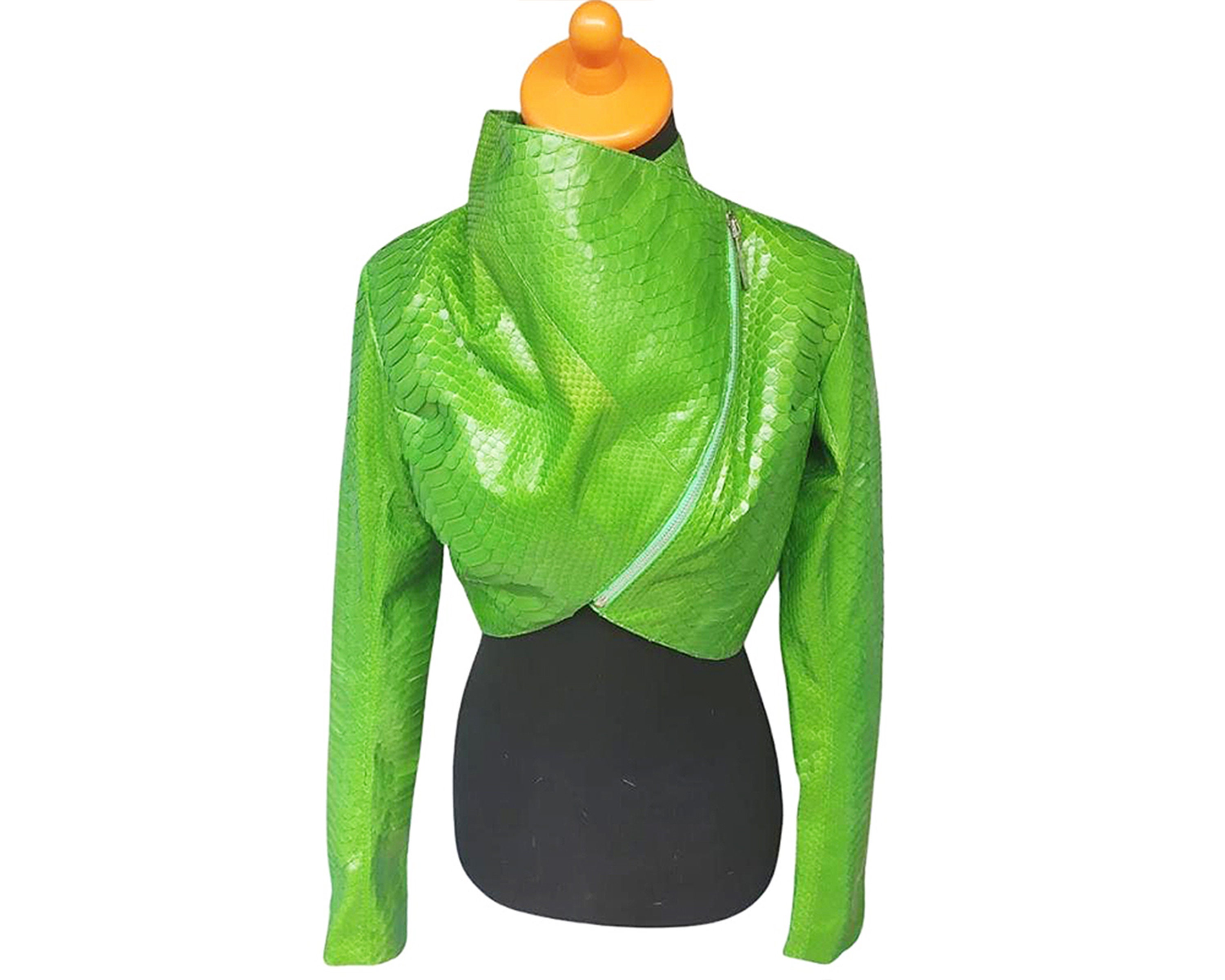 Bolero Jackets for Evening Dresses S Size Green Python Snakeskin Leather