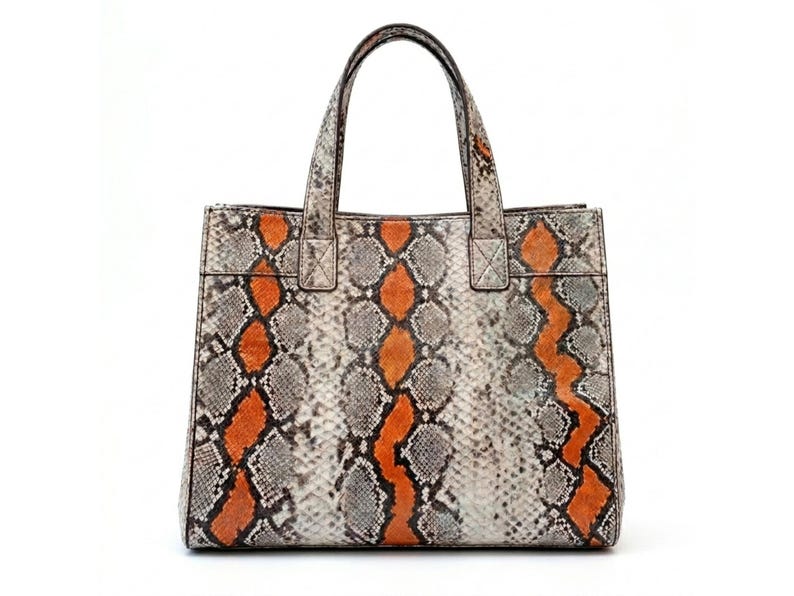 Back view of genuine python snakeskin tote handbag