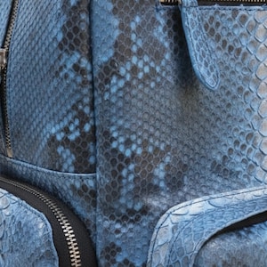 Metallic Blue Genuine Python Snakeskin Backpack: Convertible Laptop Backpacks