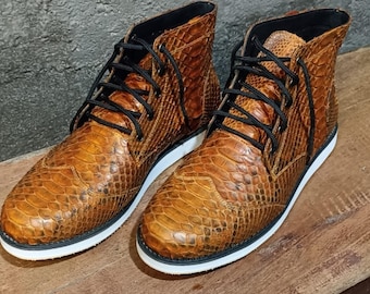 Genuine Brown Snake Skin Cowboy Boots