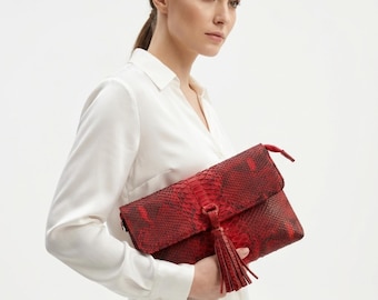 Genuine Python Snakeskin Leather Shoulder Bag: Handmade Designer Purse