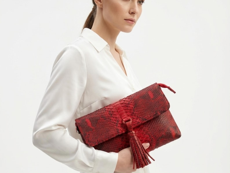 Genuine Python Snakeskin Leather Shoulder Bag: Handmade Designer Purse