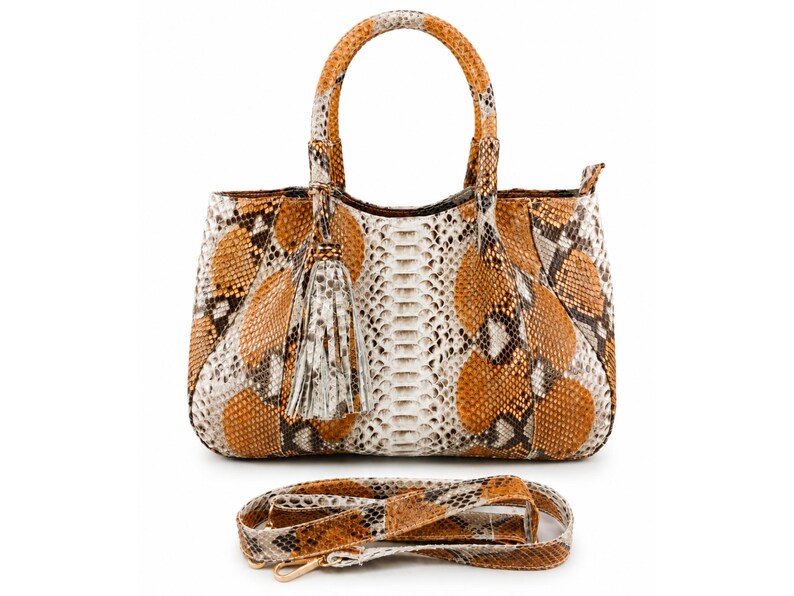 Genuine Python Snakeskin Tote Bag: Pale Brown Color