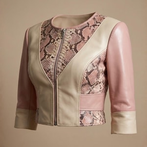 Detailed rear snakeskin pattern lambskin panel jacket luxury