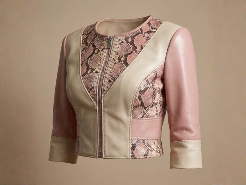 Detailed rear snakeskin pattern lambskin panel jacket luxury
