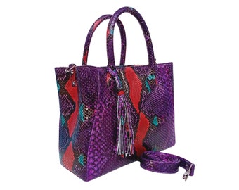 Genuine Python Snakeskin Royal Purple Organizer Shopping Tote Bags