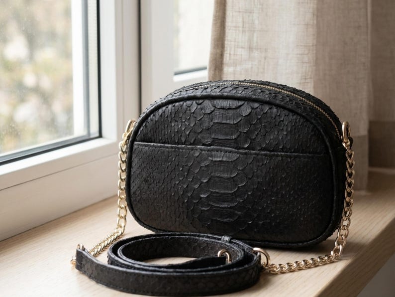 Genuine Python Snakeskin Shoulder Bag for Women: Black, Brown, White, Pink Exotic Purse
