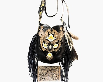 Fringe Crossbody Hobo Women Leather Bags Carving Accent
