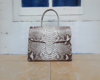 Snakeskin Women Leather Handbag Purse, Genuine Python Snakeskin Crossbody Leather Bag, Large Compartment & Organizer Purse