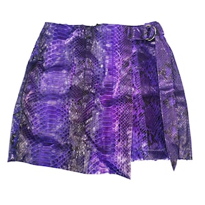 High Waist O-ring Belt Snakeskin Skirt - Purple Color