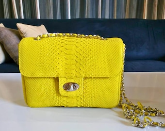 Fancy Yellow Snakeskin Single Flap Bag