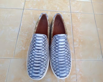 Gradation Blue Snakeskin Loafers Leather Shoes