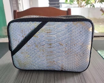 Casper Snakeskin Shoulder Bag Gold Accent Leather Strap