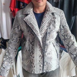 Men&#39;s Genuine Python Snakeskin Leather Motorcycle Jacket | Bold & Unique Leather Jacket for Adventurous Souls | Ride in Style!
