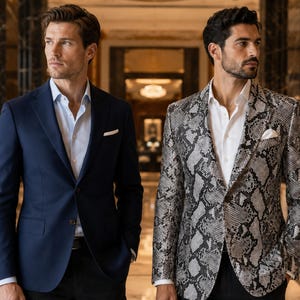 Genuine Python Snakeskin Leather Blazer: Gray Black Exotic Men's Sport Coat