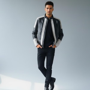 Cafe Racer Snakeskin Jacket - Real Python Snake Skin Leather Quilted Accents