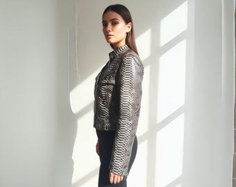 Python Snakeskin Motorcycle Leather Jacket for Women