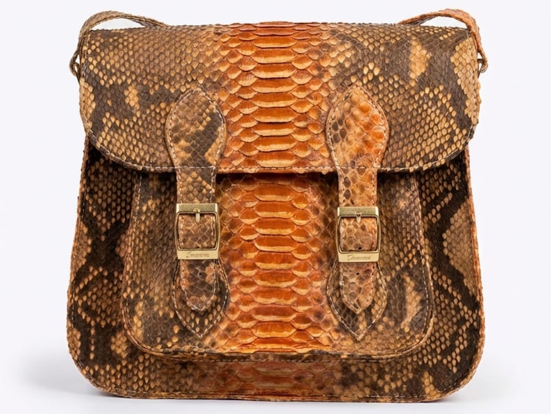 Genuine Python Snakeskin Messenger Bag: Luxury Exotic Leather Crossbody Satchel