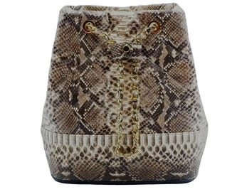 Drawstring Snakeskin Leather Purse - Handmade Drawstring Bucket Bag