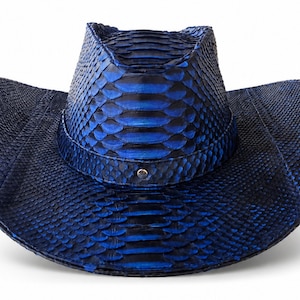 Cappello da cowboy in pelle di serpente: sfumatura di blu