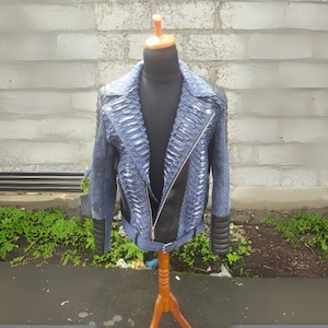 Biker Python Jacket - Real Snakeskin Leather Quilted Accents