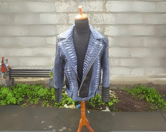 Biker Python Jacket - Real Snakeskin Leather Quilted Accents