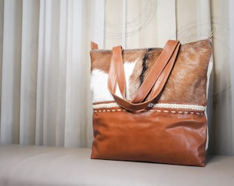 Women Totes Large Handbag, Genuine Sheepskin Leather Bag, Bag Accent with Fur