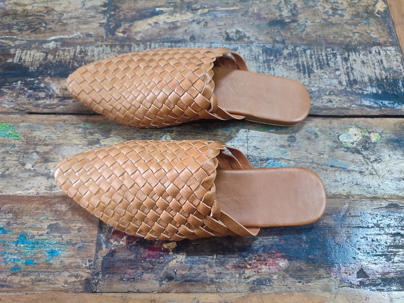 Handwoven Women Mules Soft Leather Anti Slip Sole shops