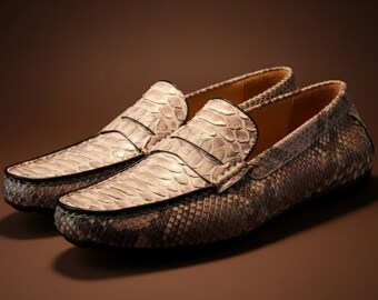 Genuine Python Snakeskin Loafers: Natural Gray Unisex Slip  display picture 1