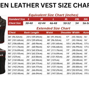 Genuine Python Snakeskin Motorcycle Leather Vest size chart