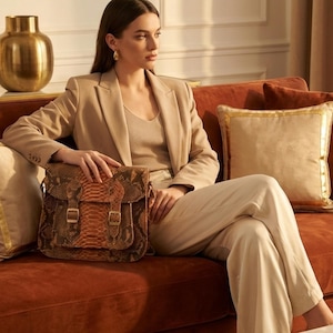 Genuine Python Snakeskin Messenger Bag: Luxury Exotic Leather Crossbody Satchel