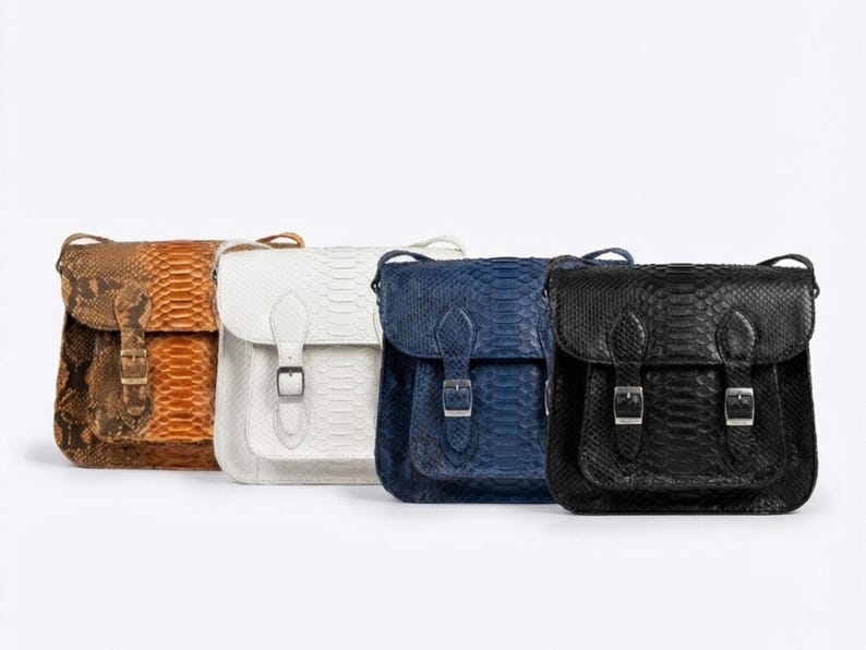 Genuine Python Snakeskin Messenger Bag: Luxury Exotic Leather Crossbody Satchel