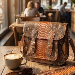 Genuine Python Snakeskin Messenger Bag: Luxury Exotic Leather Crossbody Satchel