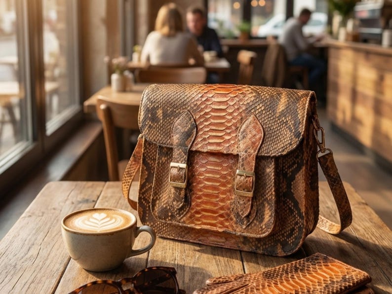 Genuine Python Snakeskin Messenger Bag: Luxury Exotic Leather Crossbody Satchel