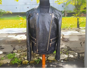 Python Snake Skin Fashion Motorcycle Leather Jacket