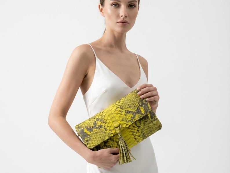 Genuine Python Snakeskin Leather Shoulder Bag: Handmade Designer Purse